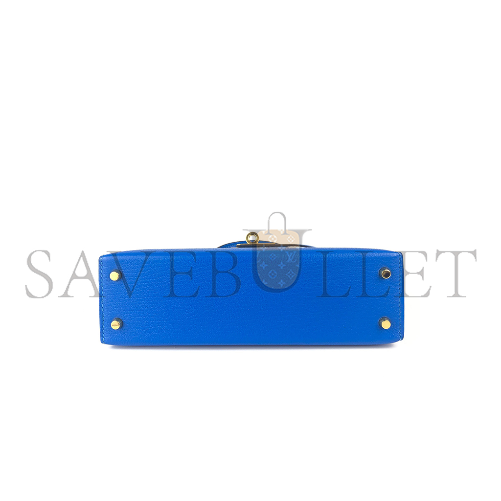 H**mes master mini kelly ii blue hydra chÈvre leather gold hardware (19*12*5.5cm)